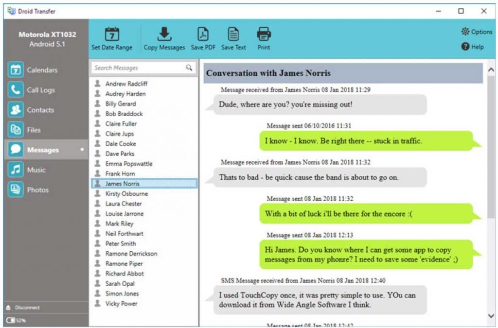 How to print text messages from android